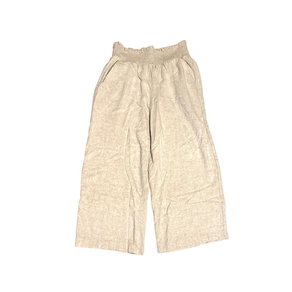 Simply Vera Vera Wang Linen Blend Wide Leg Cropped Pants Beige Pull On Medium